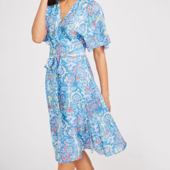 J. McLaughlin Womens Modal Silk Blend Bells Beach Neo Sanibel Wrap Dress Size M - Picture 1 of 9
